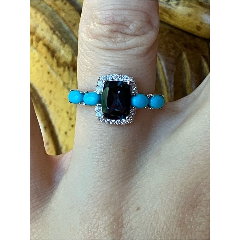 London Blue Topaz Sleeping Beauty Turquoise Ring Size 6.75